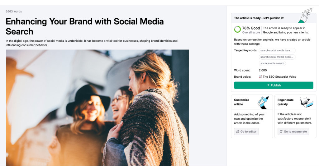 یک مقاله نمونه تولید شده با Semrush